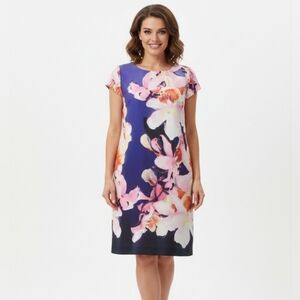 VINCE CAMUTO  Purple & Pink Floral Stretch Sheath Dress Knee Length Size 16W